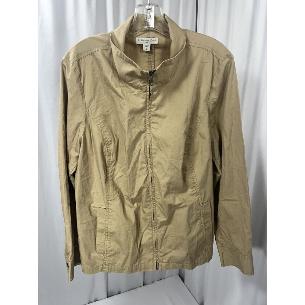 Coldwater Creek Women’s Linen Jacket Large Beige Tan Front-Zip 1X MSRP $59.99